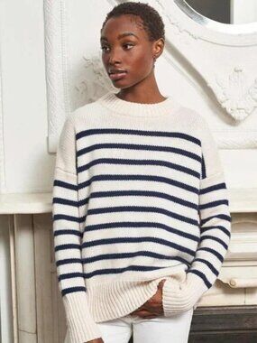 La Ligne Womens Marin Sweater Crew Neck Wool Cashmere Striped Cream Navy Small